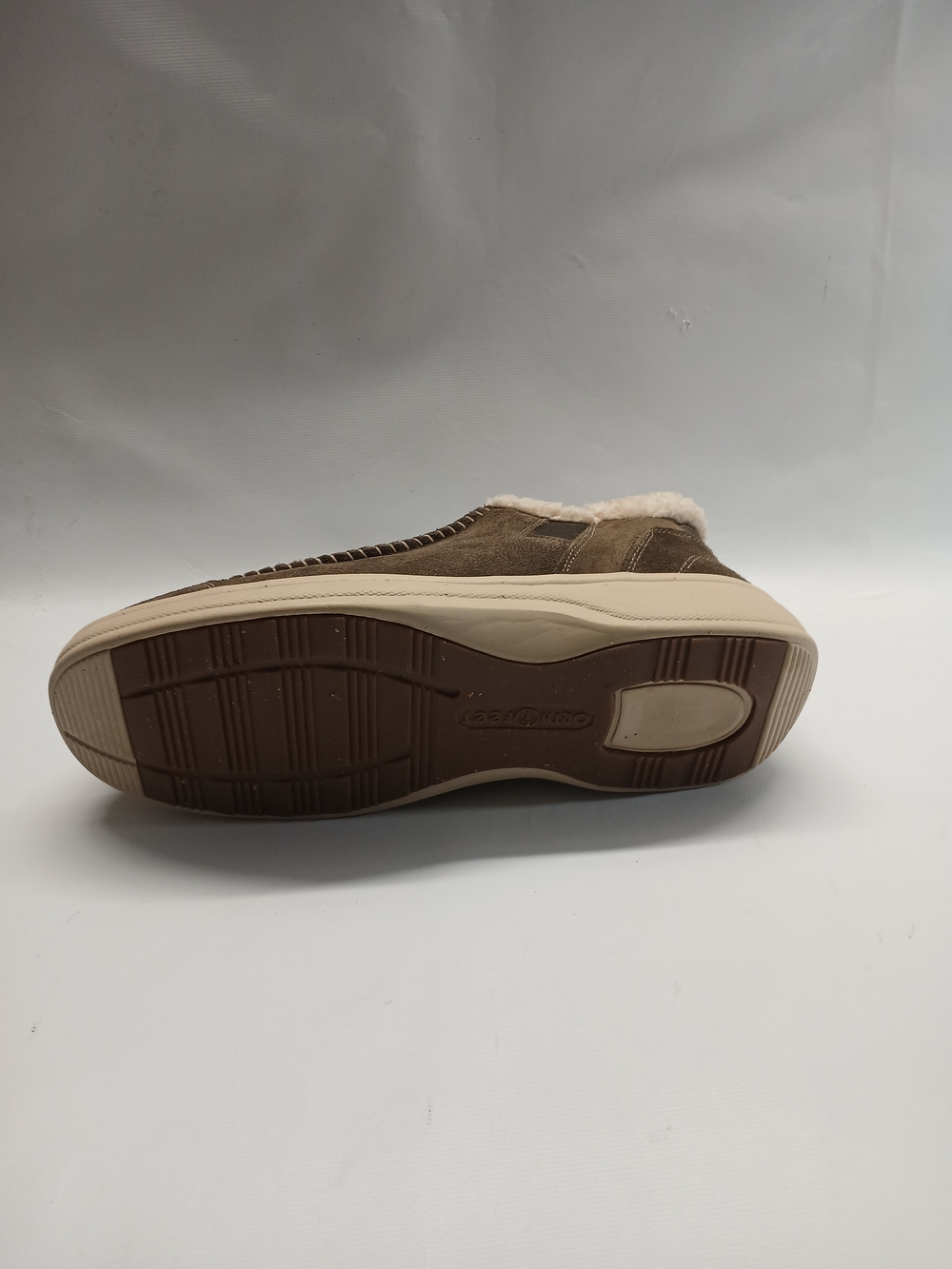 Orthofeet Men's Othopedic Brown Suede Slip-On with Cream Shearling Collar - Picture 9 of 15
